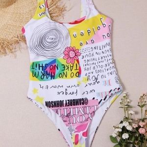 Floral and letter graphic one piece swimsuit